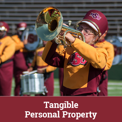 Photo of a student playing a flugelhorn. Links to Tangible Personal Property